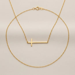 Horizontal Cross Necklace in Gold or Silver – Modern Sideways Cross Pendant
