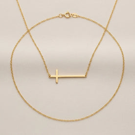 Horizontal Cross Necklace in Gold or Silver – Modern Sideways Cross Pendant