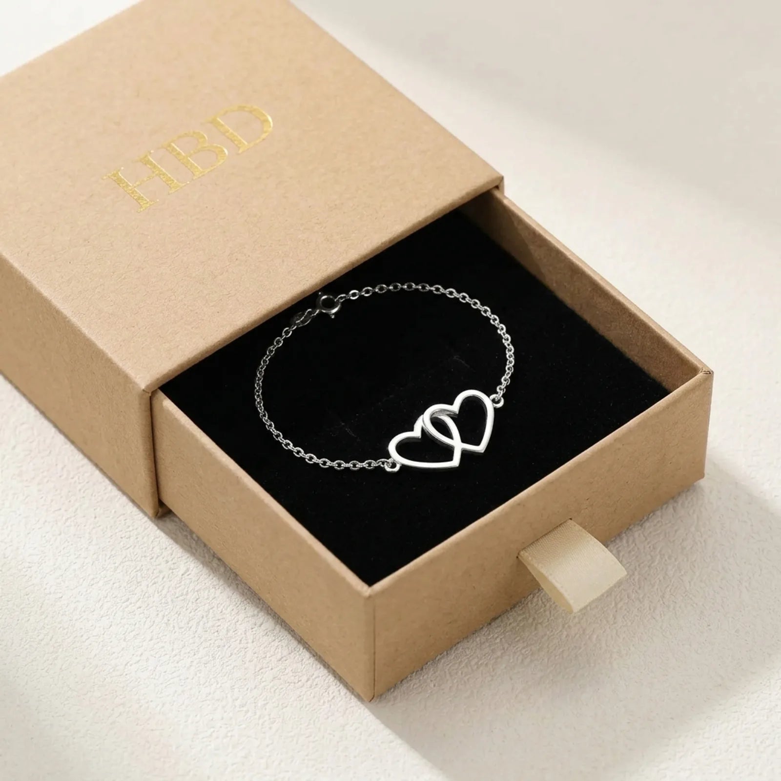 Entwined Hearts Bracelet | Double Heart Pendant | HBD