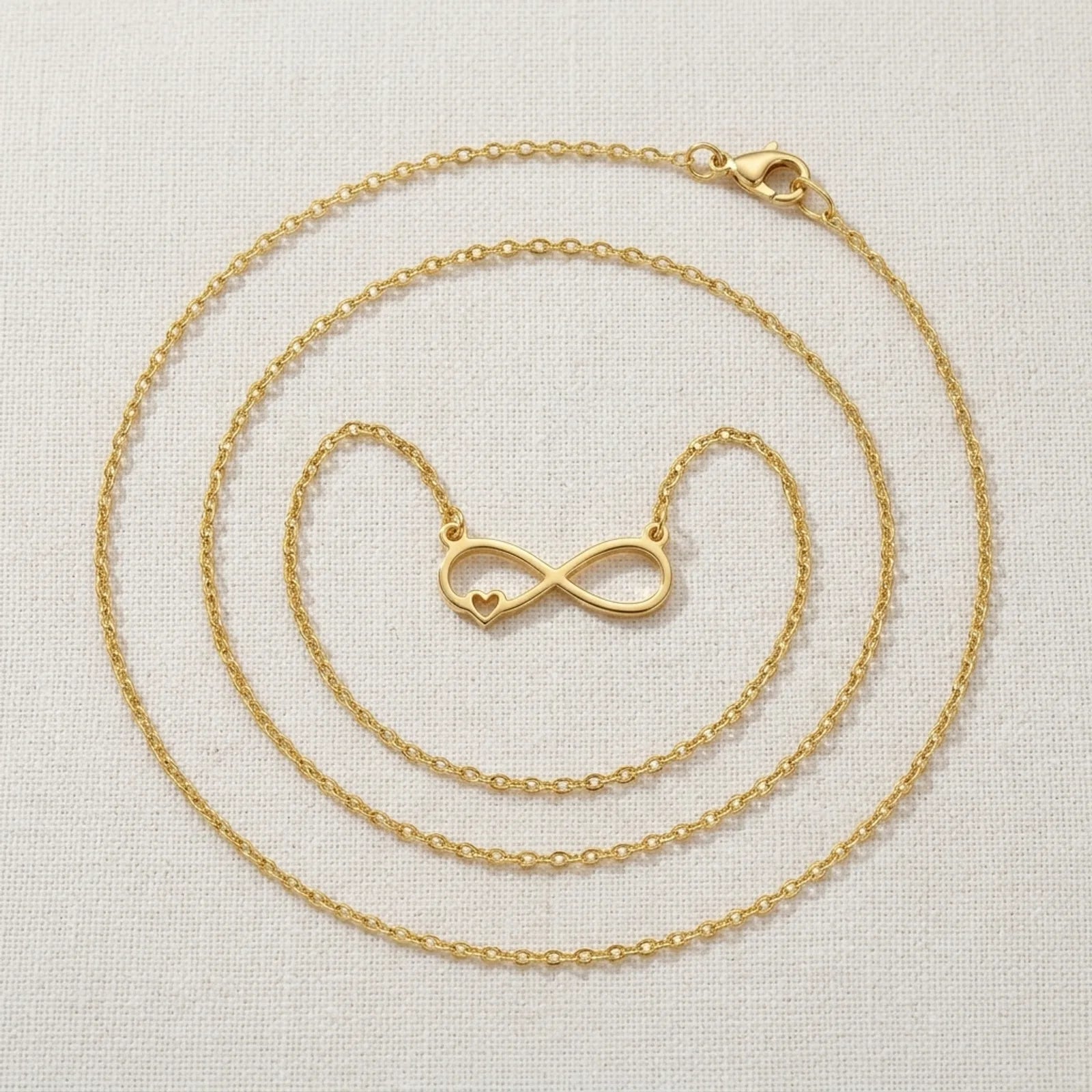 18ct Gold Infinity & Heart Necklace Available in Sterling Silver & 3 Chain Styles