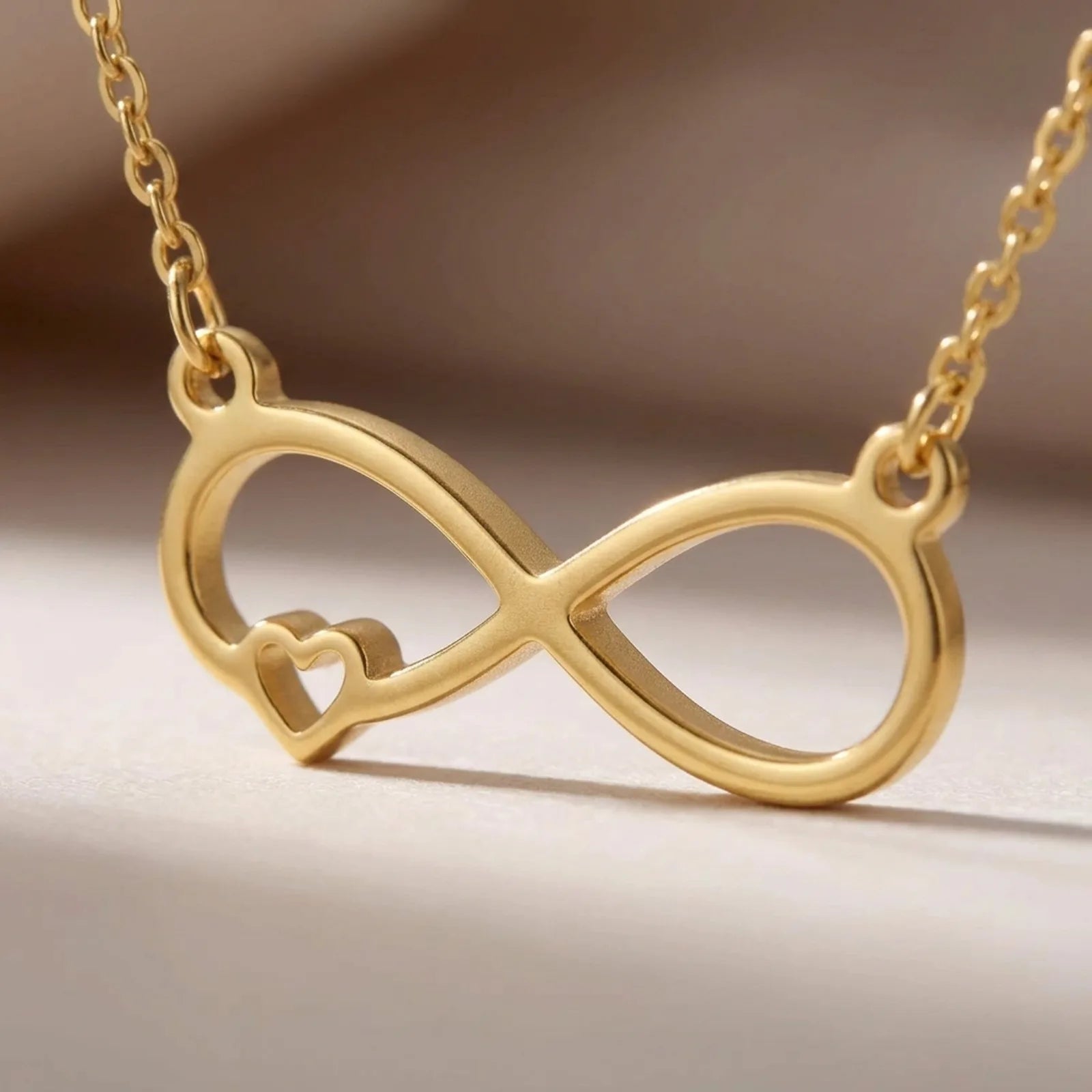 18ct Gold Infinity & Heart Necklace Available in Sterling Silver & 3 Chain Styles