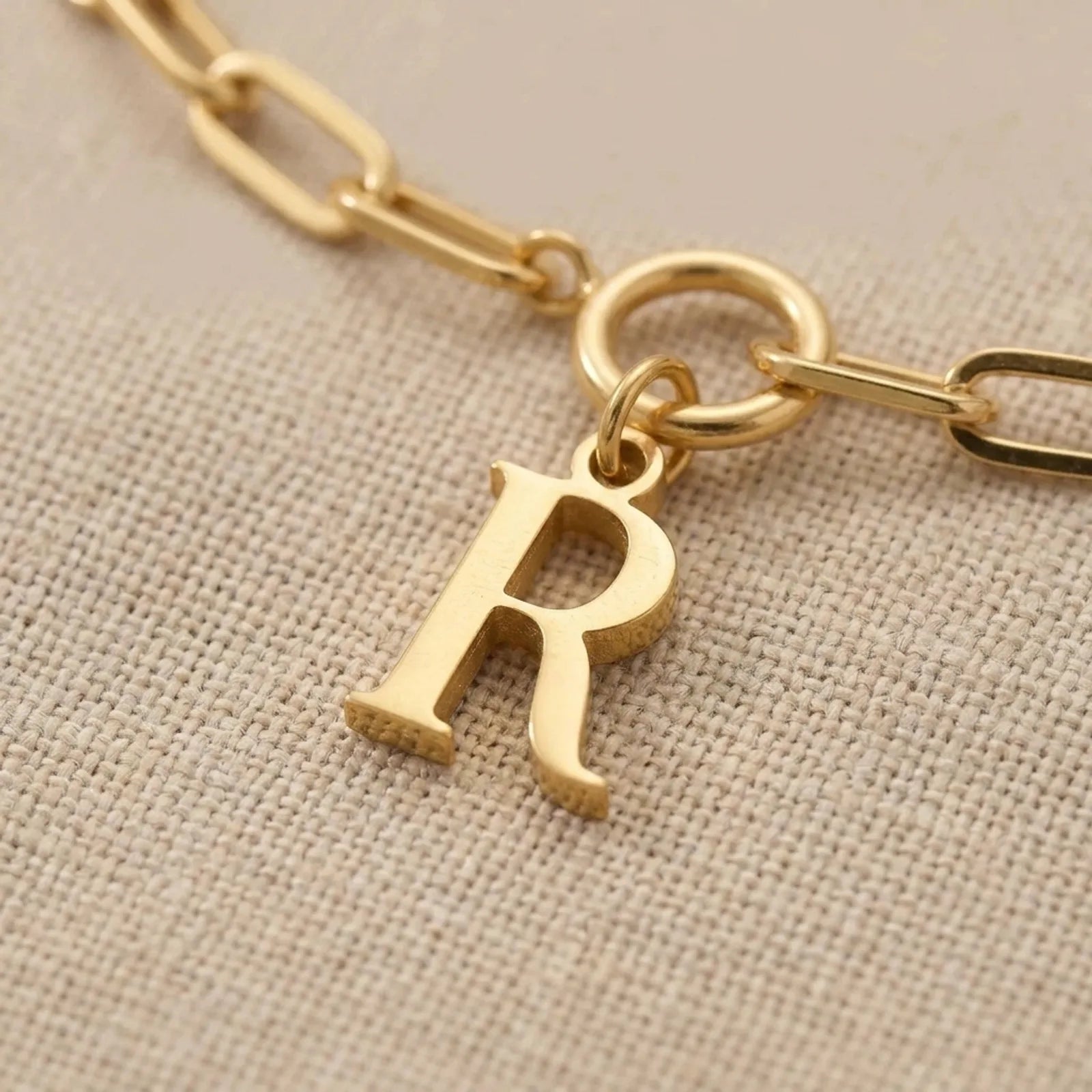 Initial Bracelet with Oval Belcher T-bar Chain & Multiple Charms in Gold or Silver