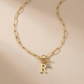 Initial Necklace with Oval Belcher T-bar Chain & Multiple Charms in Gold or Silver