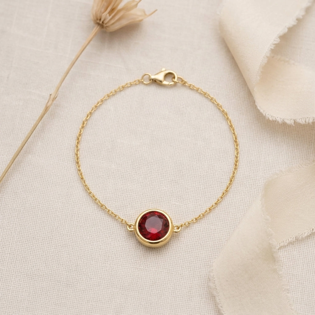 January Birthstone Bracelet | Garnet, Gold & Silver
