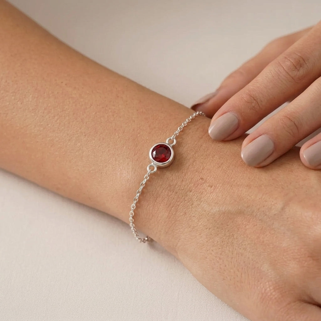 January Birthstone Bracelet | Garnet, Gold & Silver
