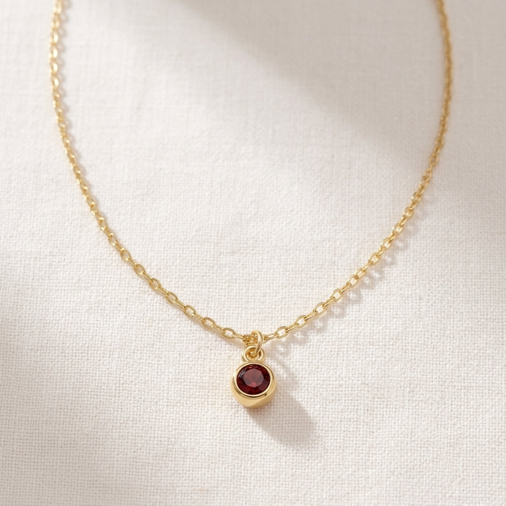 January Birthstone Necklace | Garnet, Gold & Silver