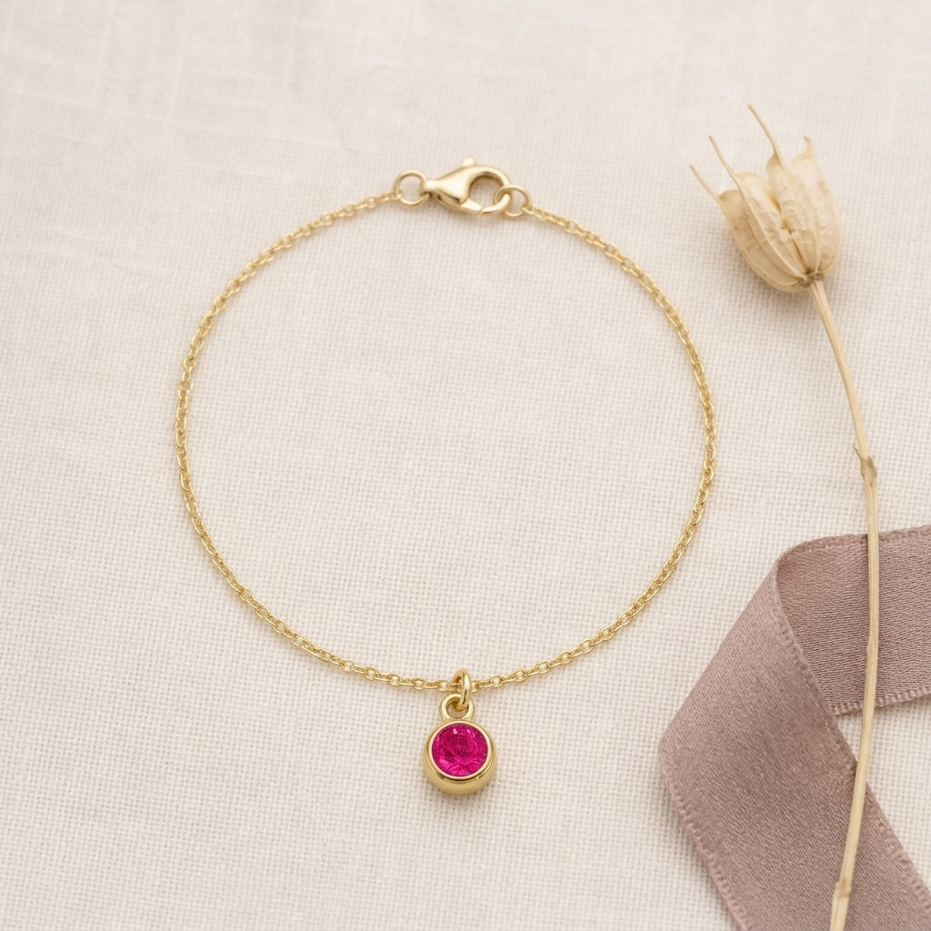 July Birthstone Bracelet | Ruby, Gold & Silver