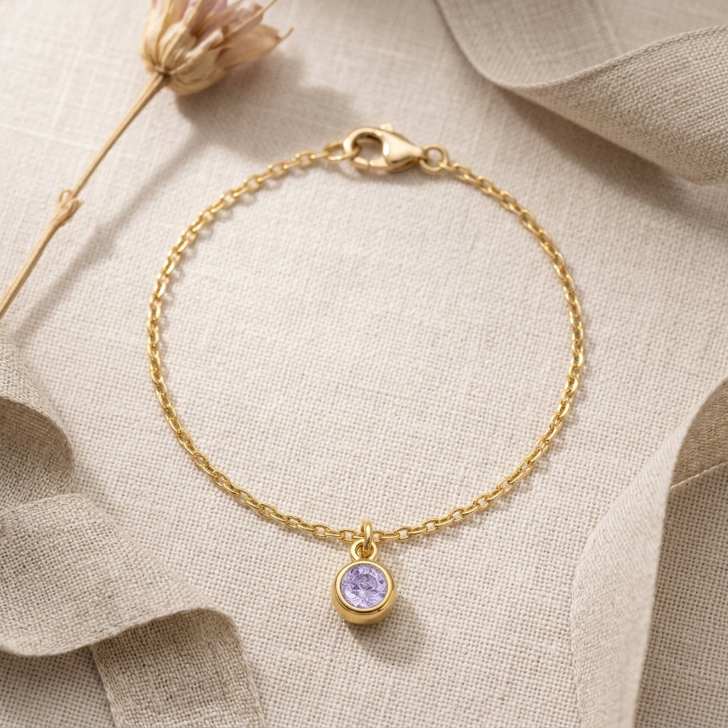 June Birthstone Bracelet | Light Amethyst, Gold & Silver