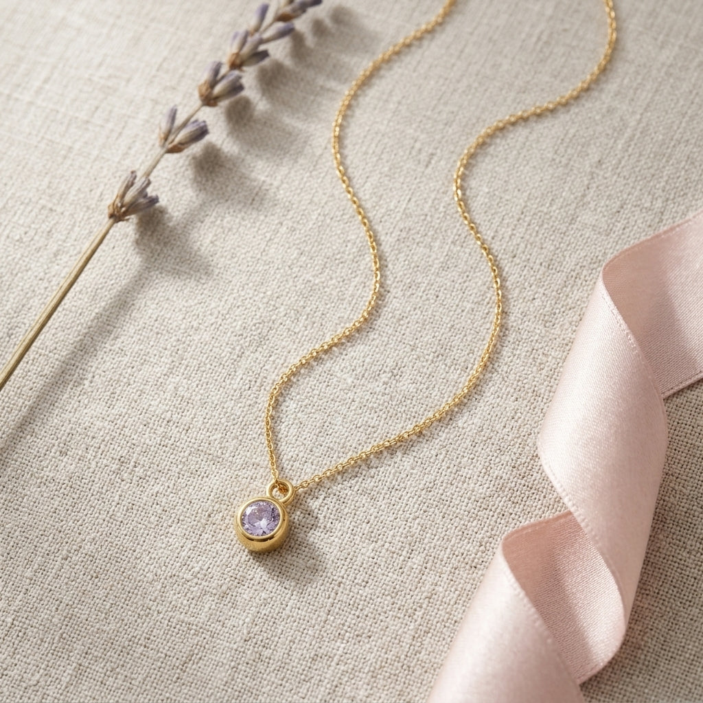 June Birthstone Necklace | Light Amethyst, Gold & Silver