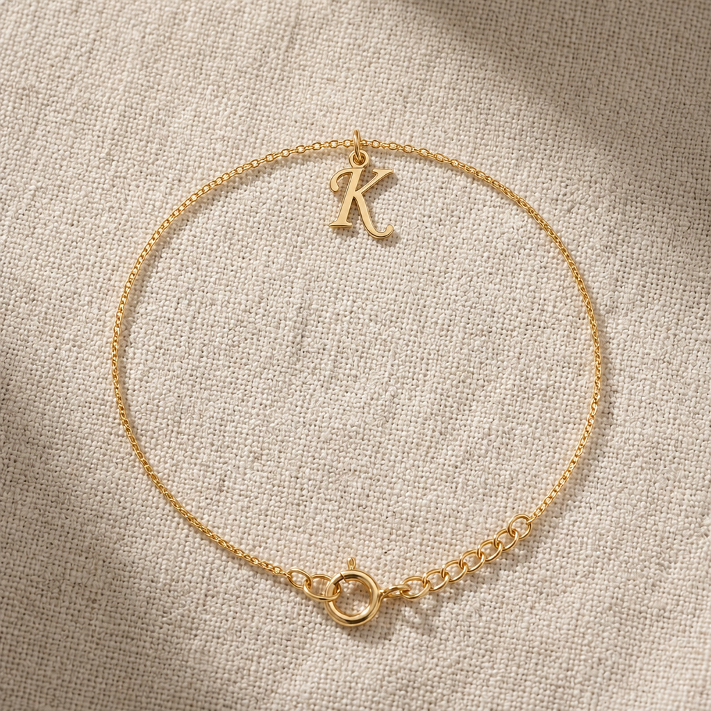 K Bracelet | Initial & Letter K Charm, Gold & Silver