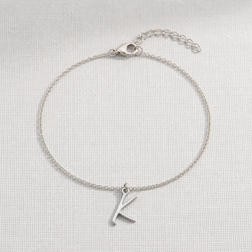 K Bracelet | Initial & Letter K Charm, Gold & Silver