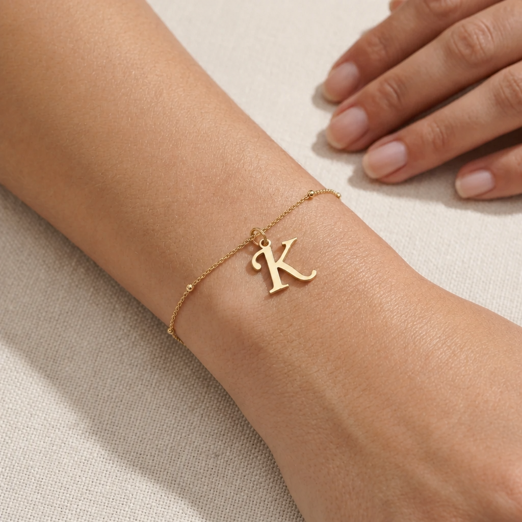 K Bracelet | Initial & Letter K Charm, Gold & Silver