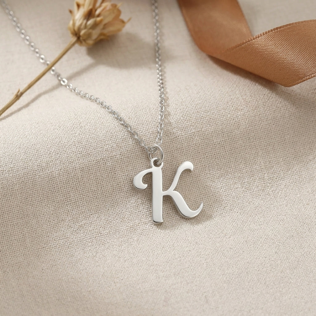 K Necklace | Initial & Letter K Pendant, Gold & Silver