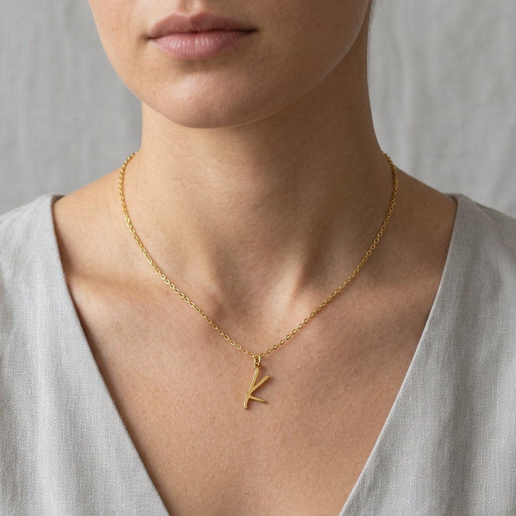 K Necklace | Initial & Letter K Pendant, Gold & Silver