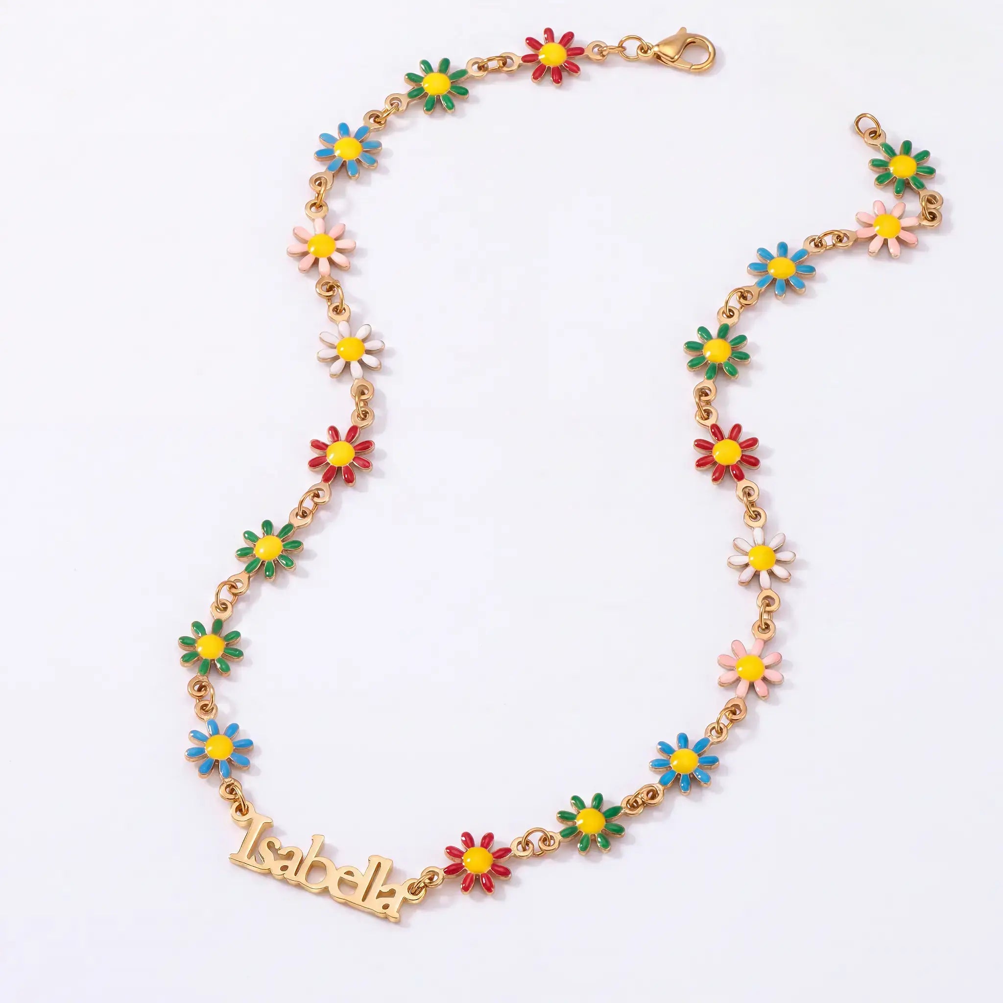 Personalised Kids Daisy Chain Name Necklace in 18ct Gold