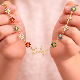 Personalised Kids Daisy Chain Name Necklace in 18ct Gold