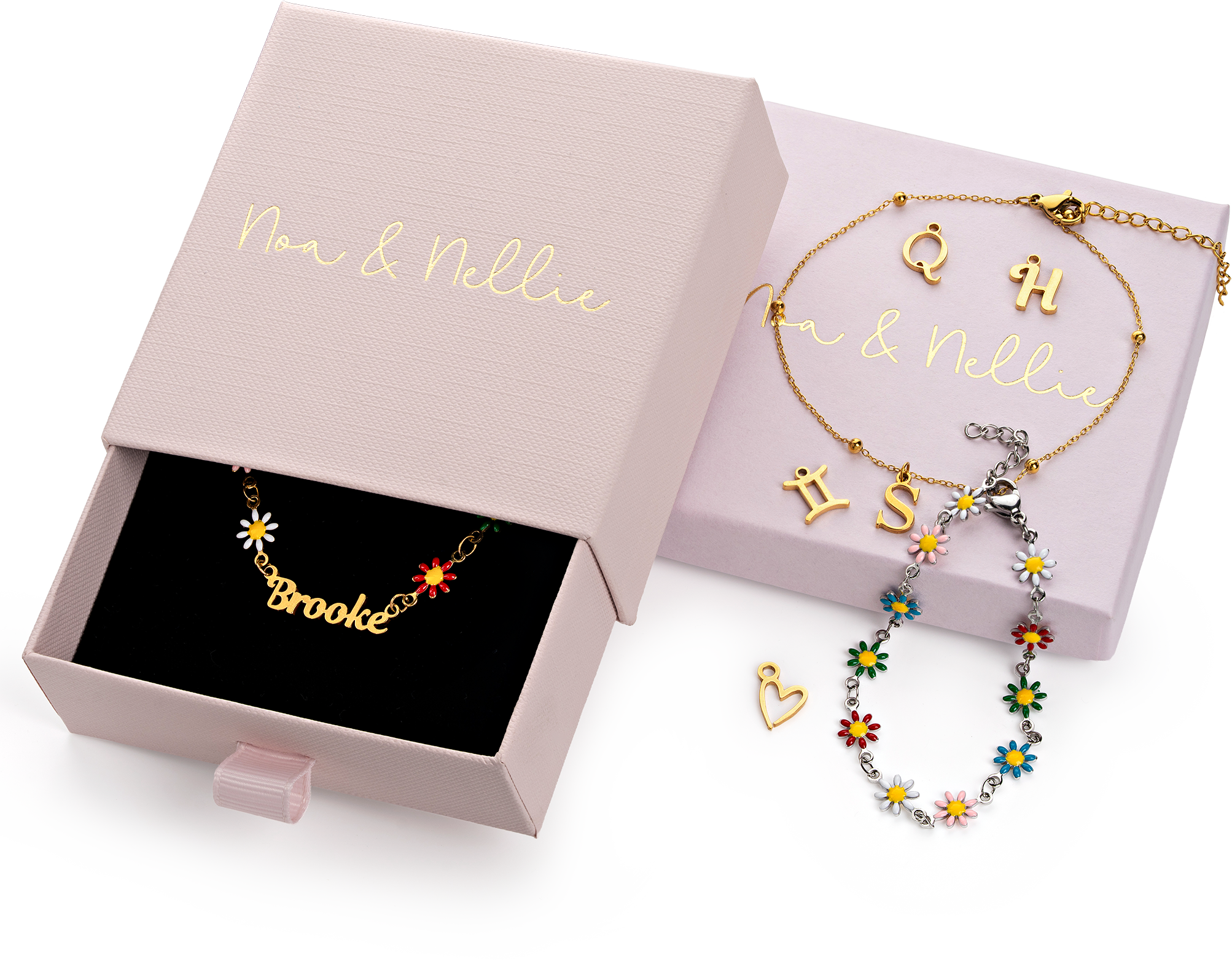 Personalised Kids Daisy Chain Name Necklace in 18ct Gold