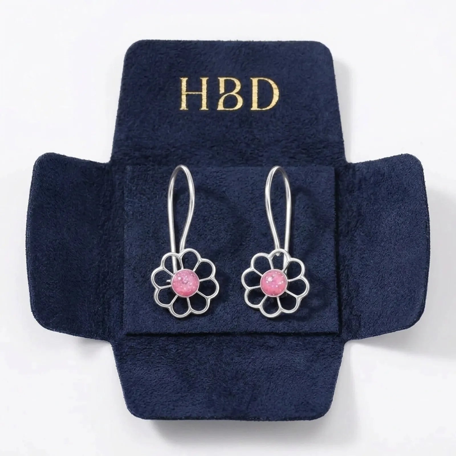 Kids Pink Centred Daisy Drop Earrings