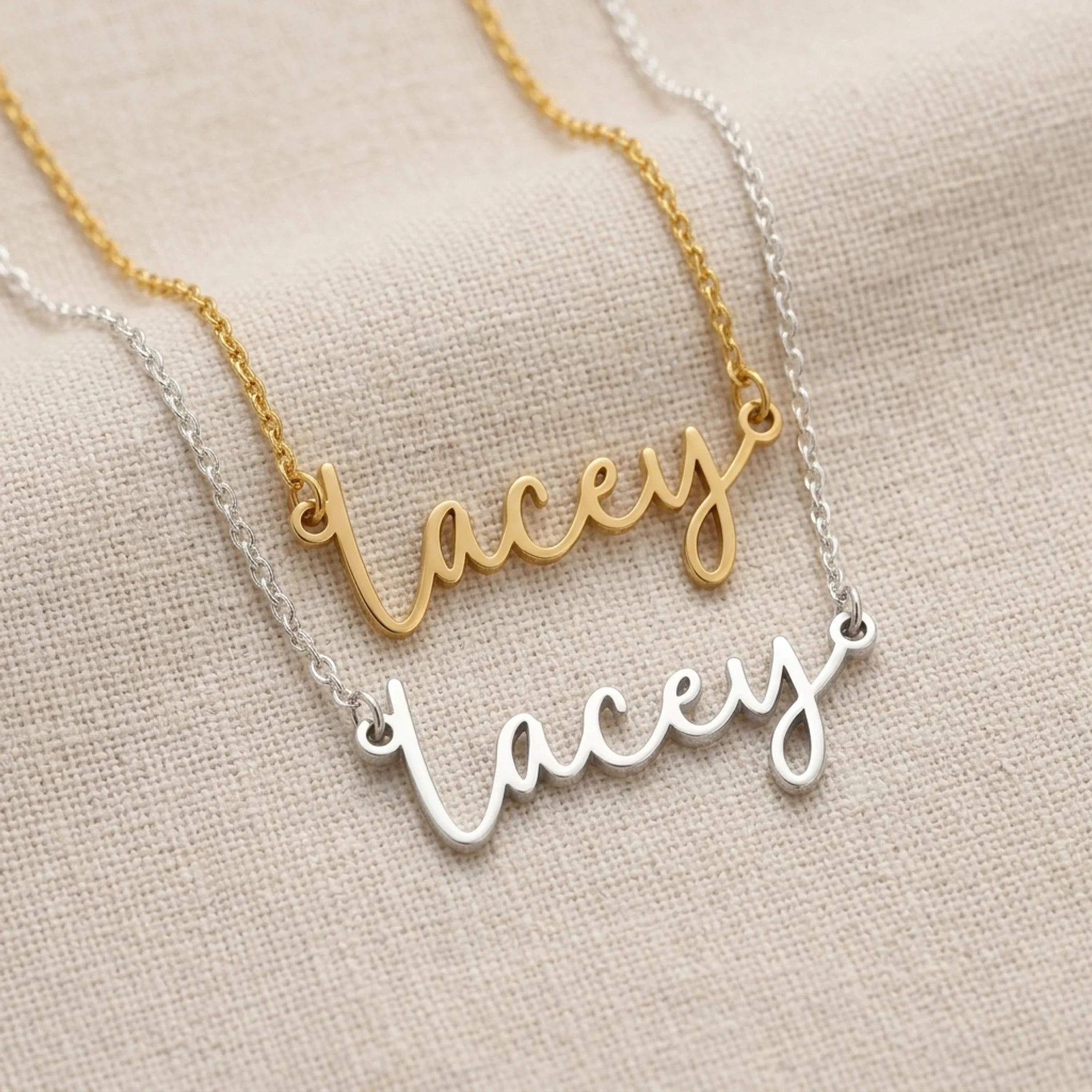 Lacey Name Necklace | 18ct Gold, Silver & Vermeil | Ready to Ship