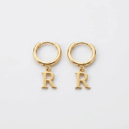 Personalised Initial Letter Drop Earrings in Gold or Silver – Custom Hoop Earrings