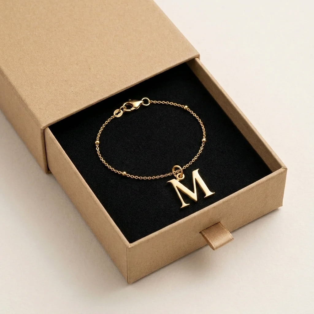 M Bracelet | Initial & Letter M Charm, Gold & Silver