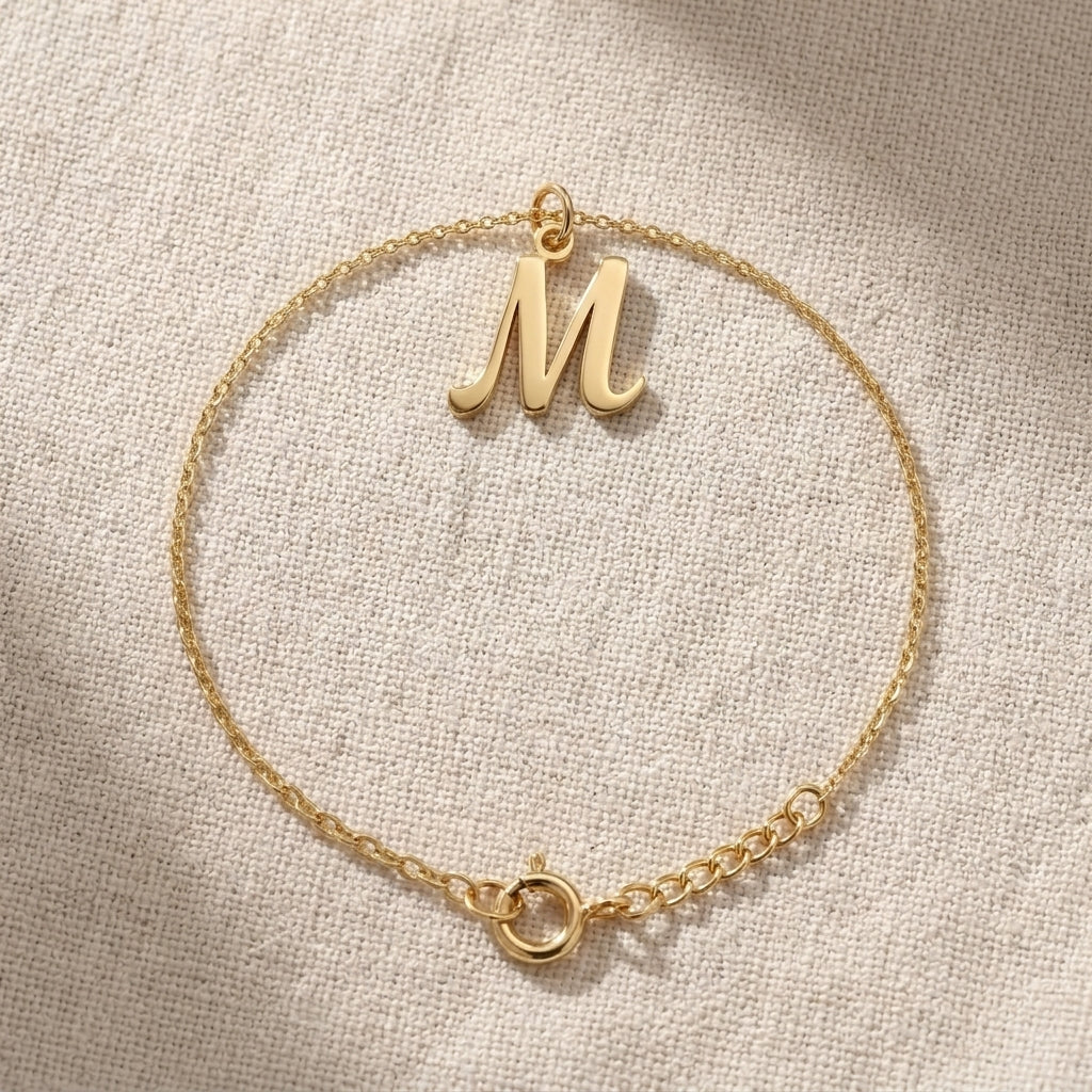M Bracelet | Initial & Letter M Charm, Gold & Silver