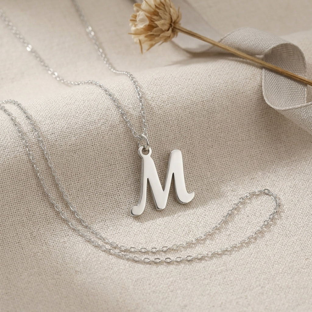 M Necklace | Initial & Letter M Pendant, Gold & Silver