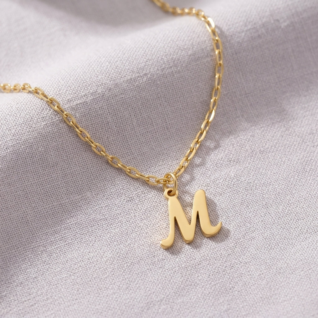 M Necklace | Initial & Letter M Pendant, Gold & Silver