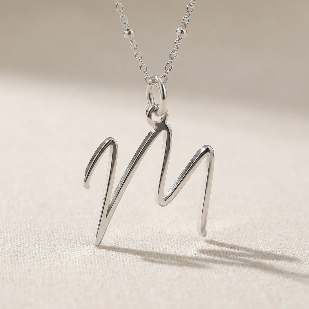 M Necklace | Initial & Letter M Pendant, Gold & Silver