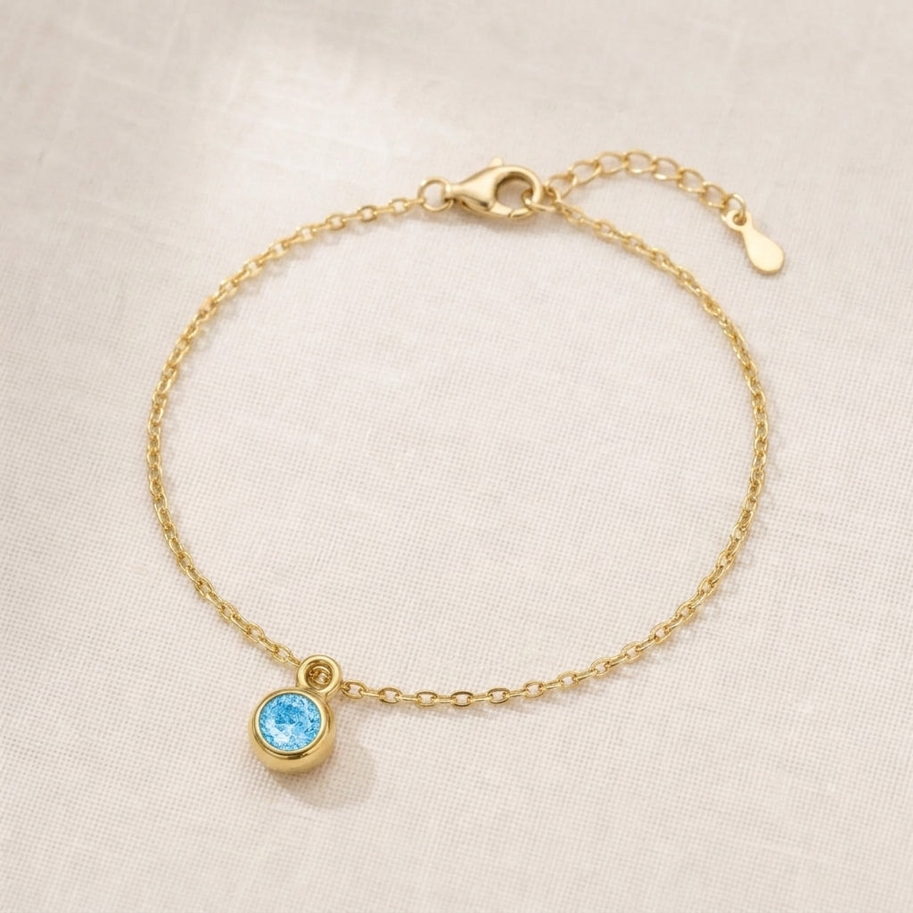 March Birthstone Bracelet | Aquamarine, Gold & Silver