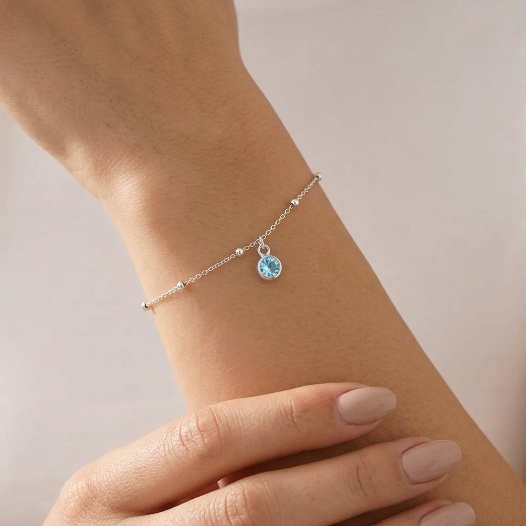 March Birthstone Bracelet | Aquamarine, Gold & Silver