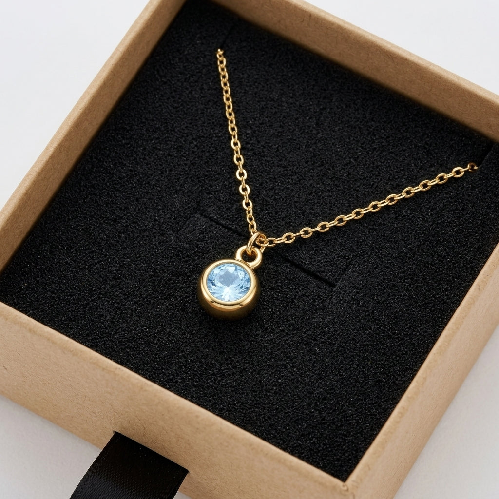 March Birthstone Necklace | Aquamarine, Gold & Silver