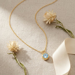 March Birthstone Necklace | Aquamarine, Gold & Silver