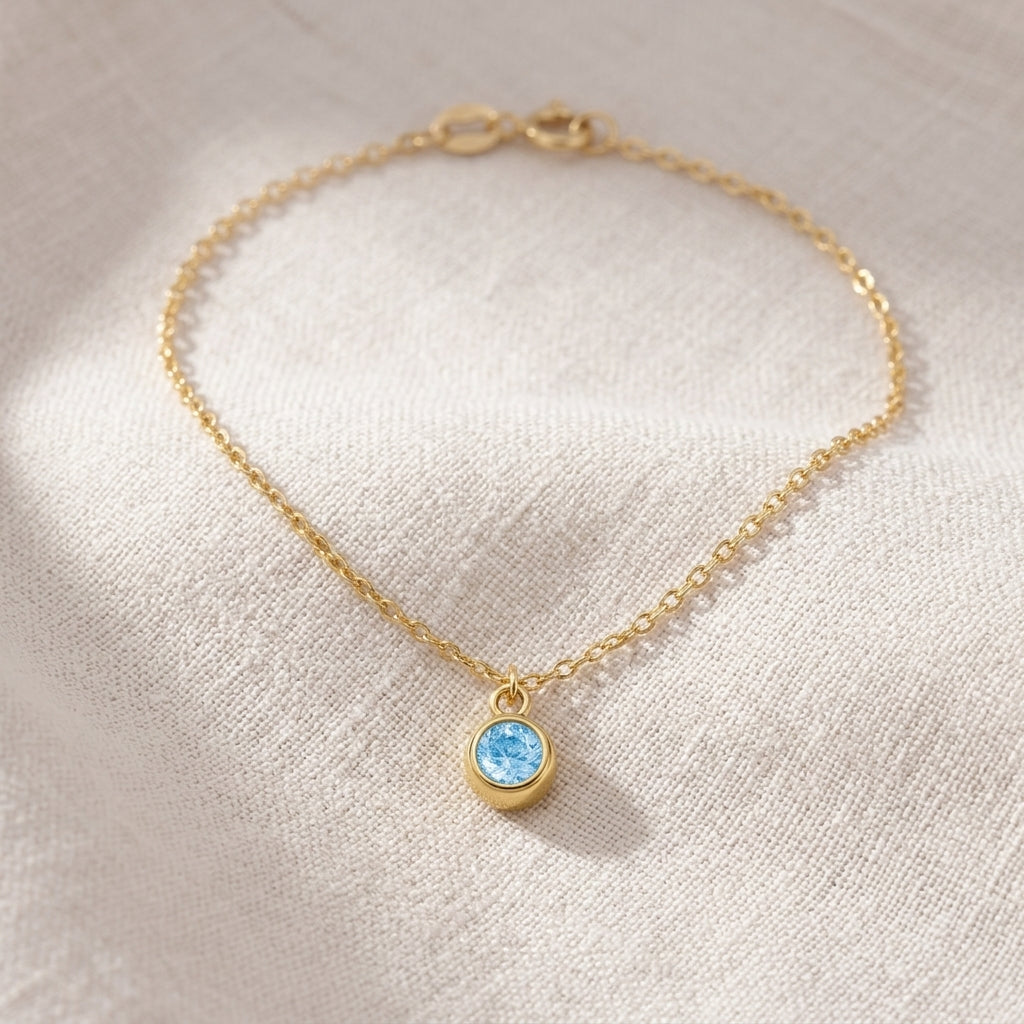 March Birthstone Necklace | Aquamarine, Gold & Silver