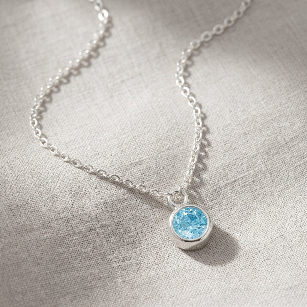 March Birthstone Necklace | Aquamarine, Gold & Silver