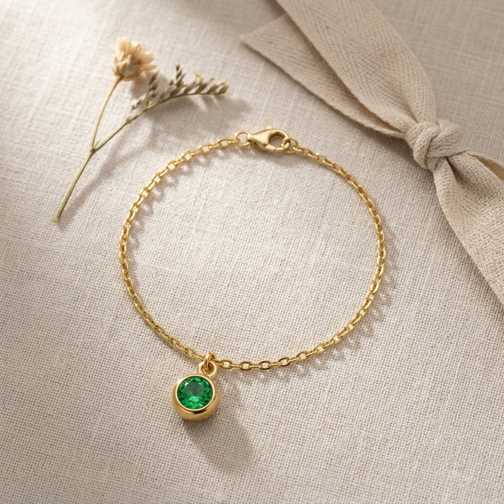 May Birthstone Bracelet | Emerald, Gold & Silver