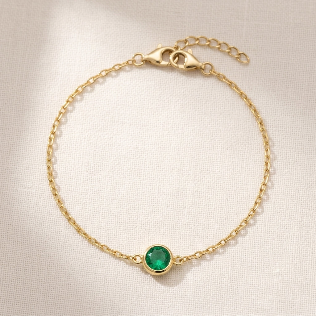 May Birthstone Bracelet | Emerald, Gold & Silver