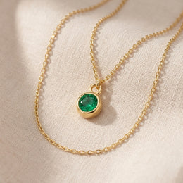 May Birthstone Necklace | Emerald, Gold & Silver