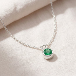 May Birthstone Necklace | Emerald, Gold & Silver