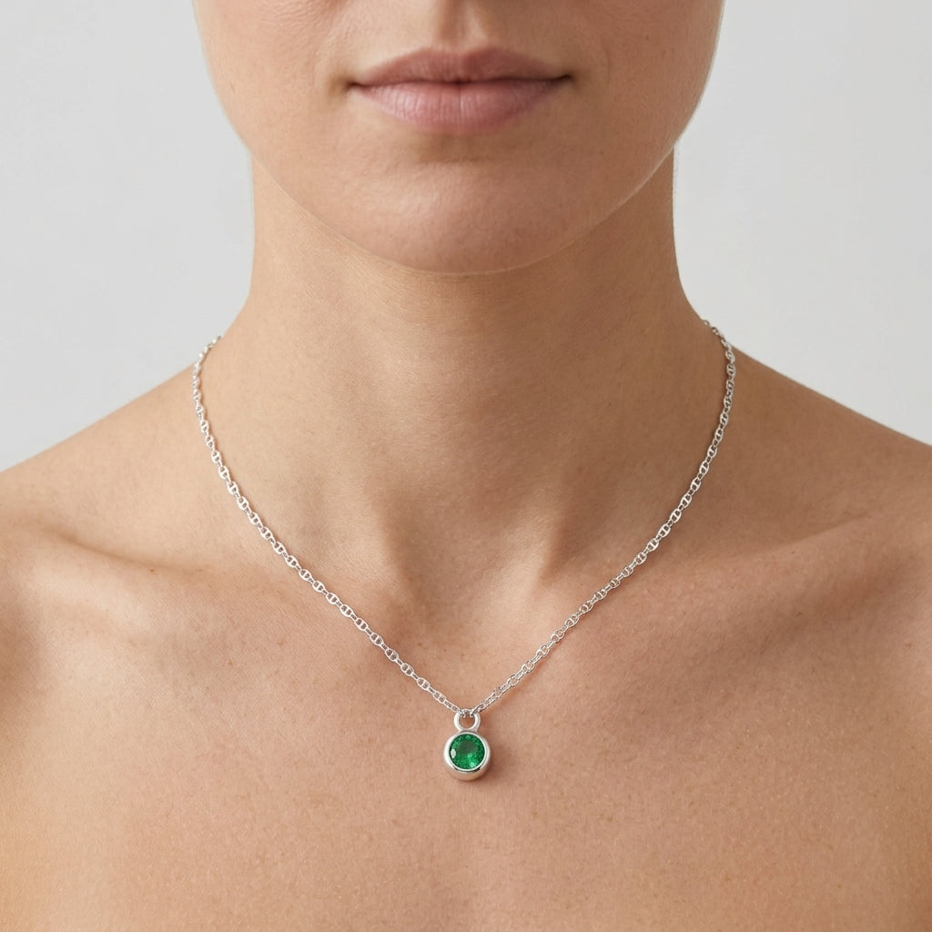 May Birthstone Necklace | Emerald, Gold & Silver