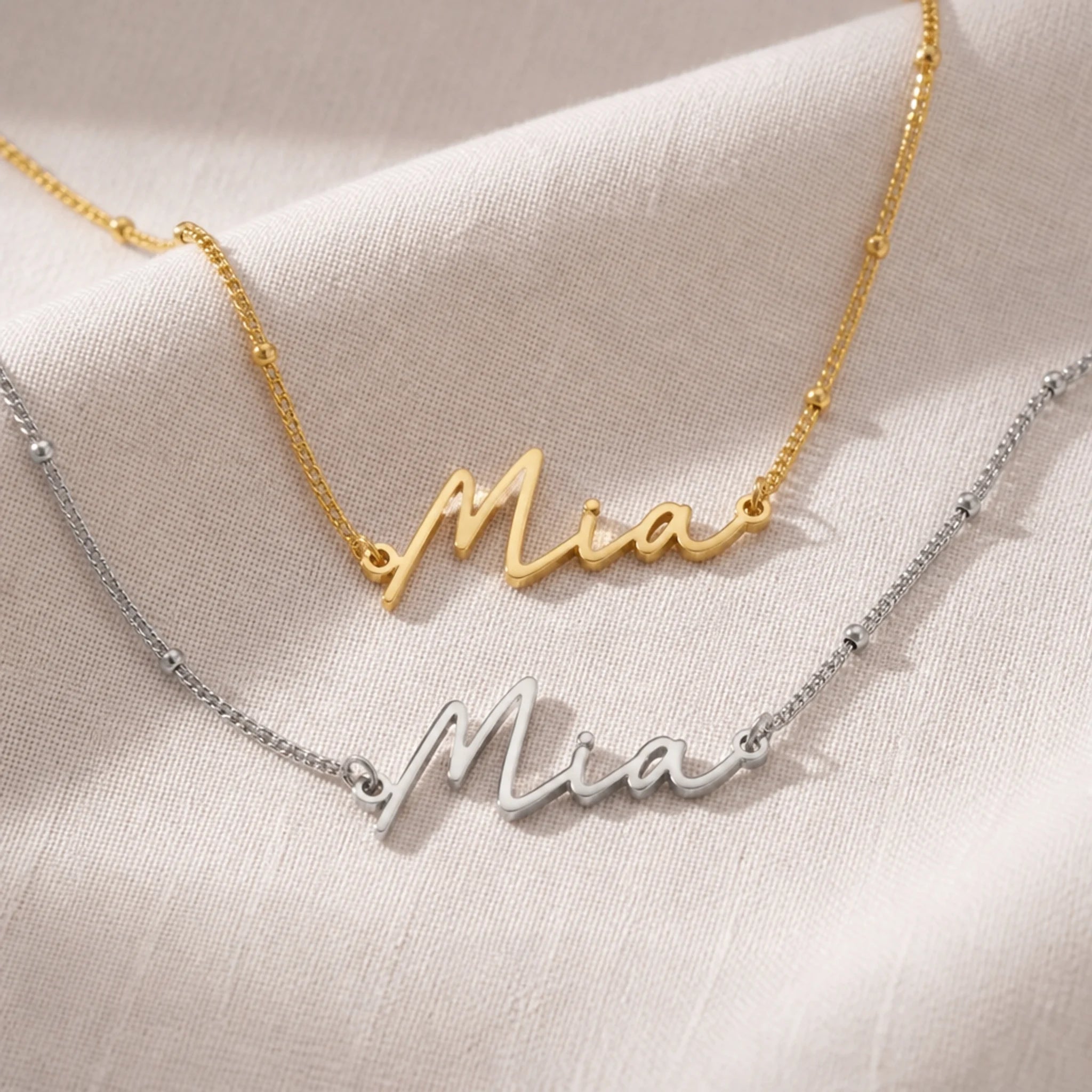 Mia Name Necklace | 18ct Gold, Silver & Vermeil | Ready to Ship
