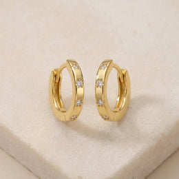 Mini Cubic Zirconia Star Huggie Earrings in 14ct Gold or Sterling Silver