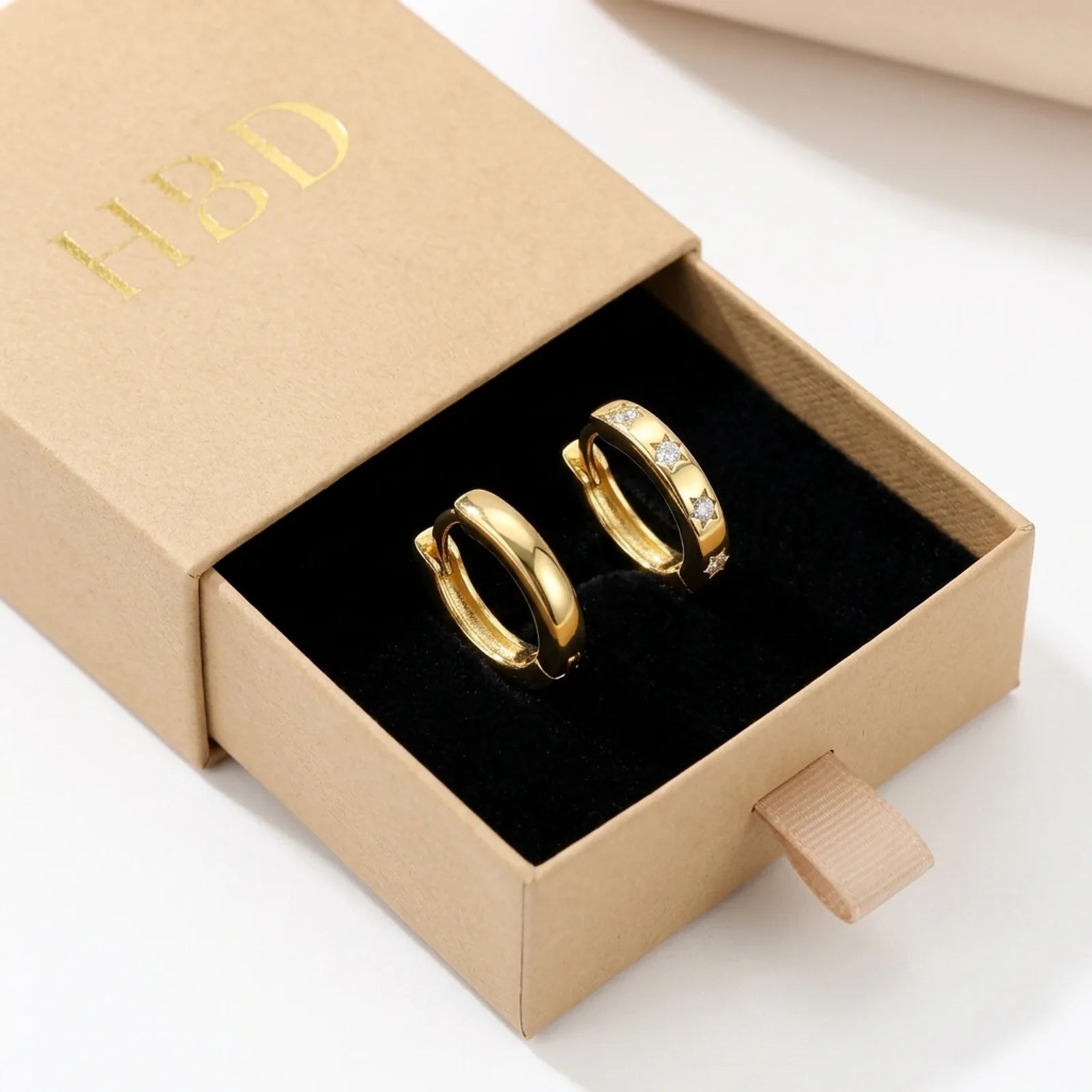 Mini Cubic Zirconia Star Huggie Earrings in 14ct Gold or Sterling Silver