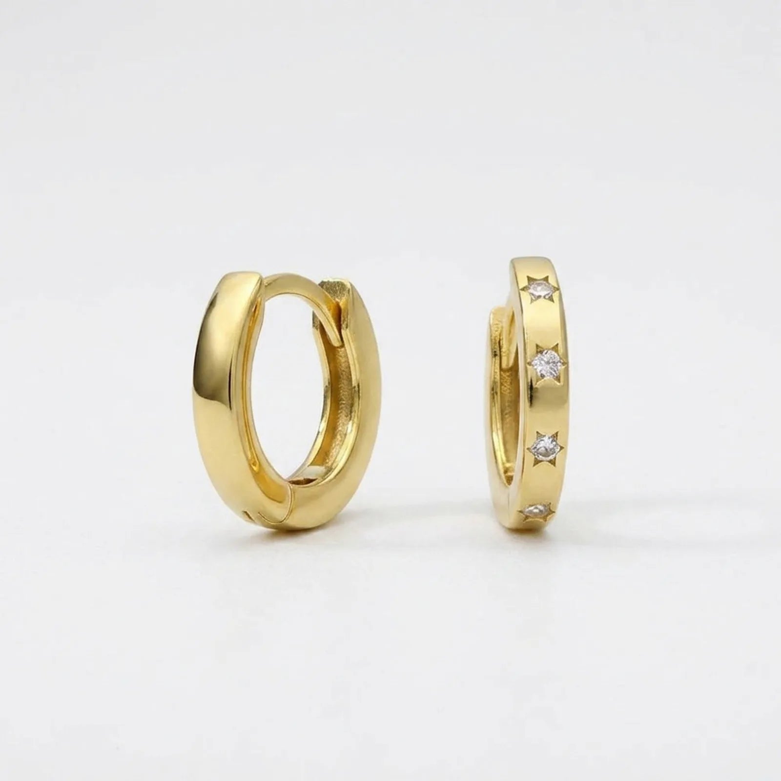 Mini Cubic Zirconia Star Huggie Earrings in 14ct Gold or Sterling Silver
