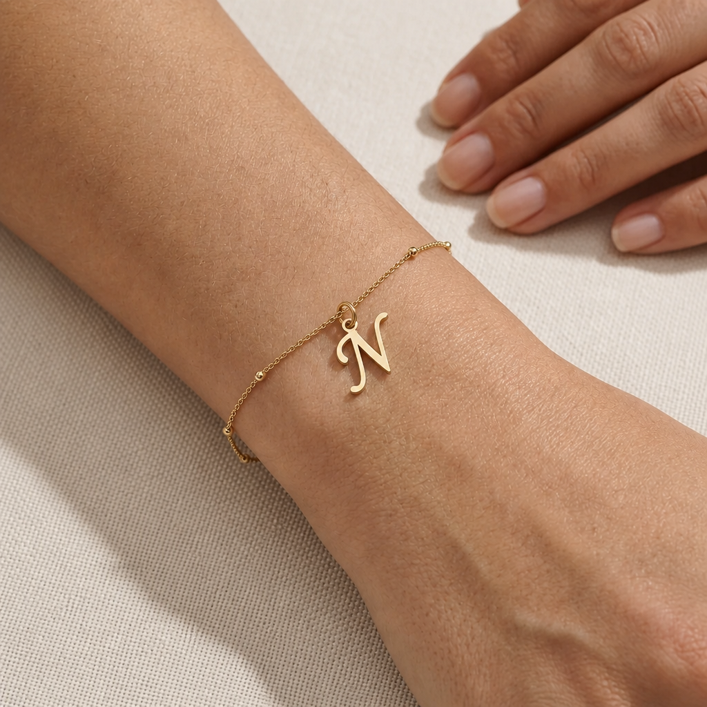 N Bracelet | Initial & Letter N Charm, Gold & Silver