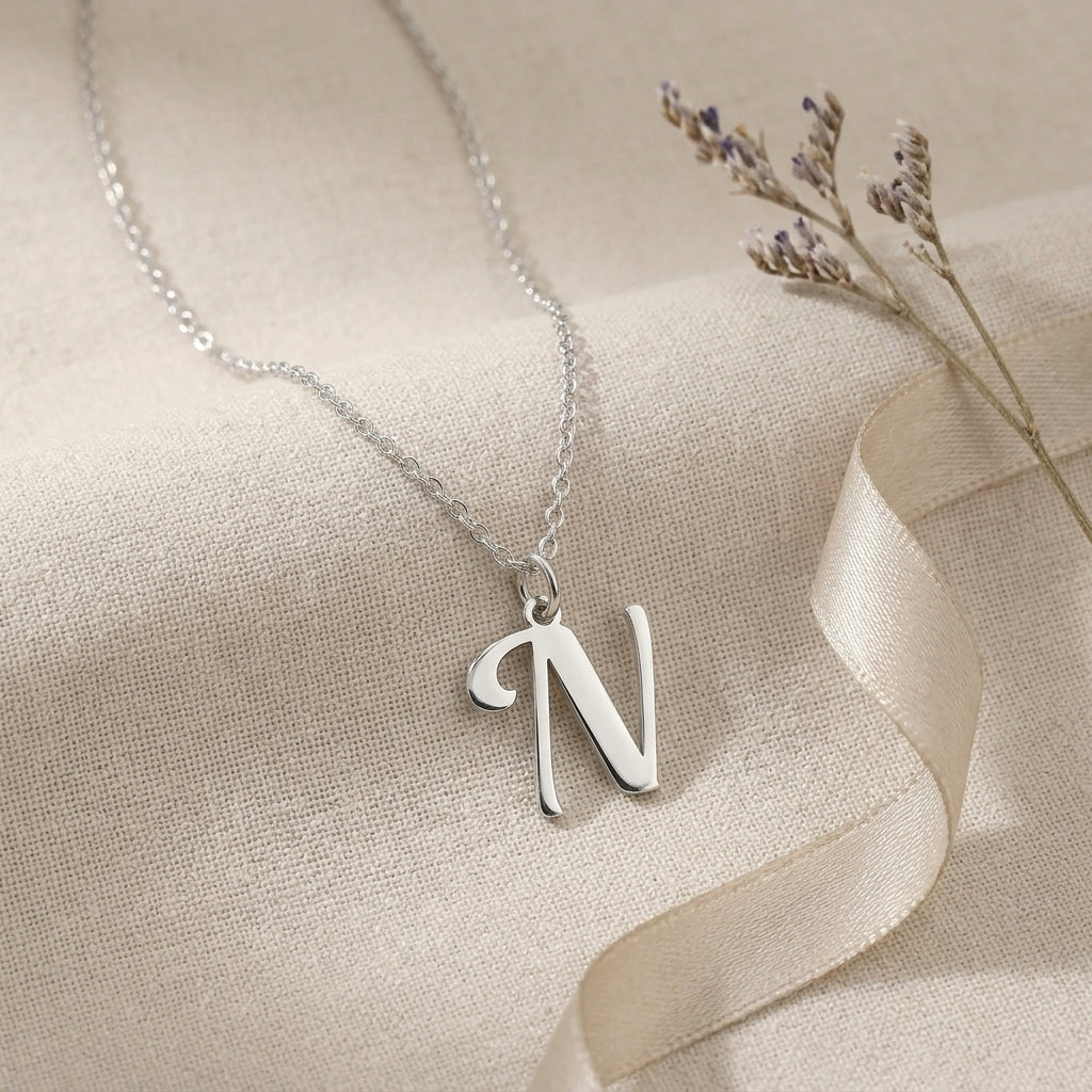 N Necklace | Initial & Letter N Pendant, Gold & Silver