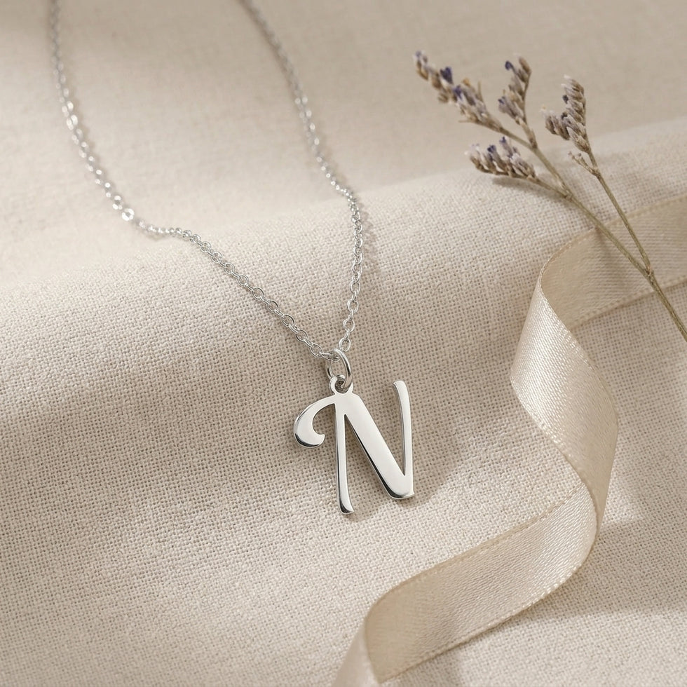 Collier lettre N | Pendentif initiale et lettre N, or et argent