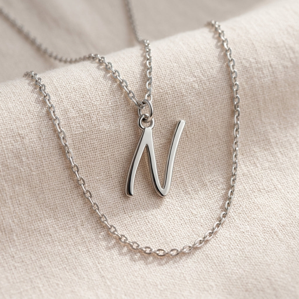N Necklace | Initial & Letter N Pendant, Gold & Silver