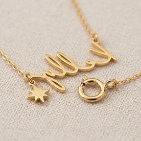 Name Necklace with Cubic Zirconia Star Charm in Gold & Silver
