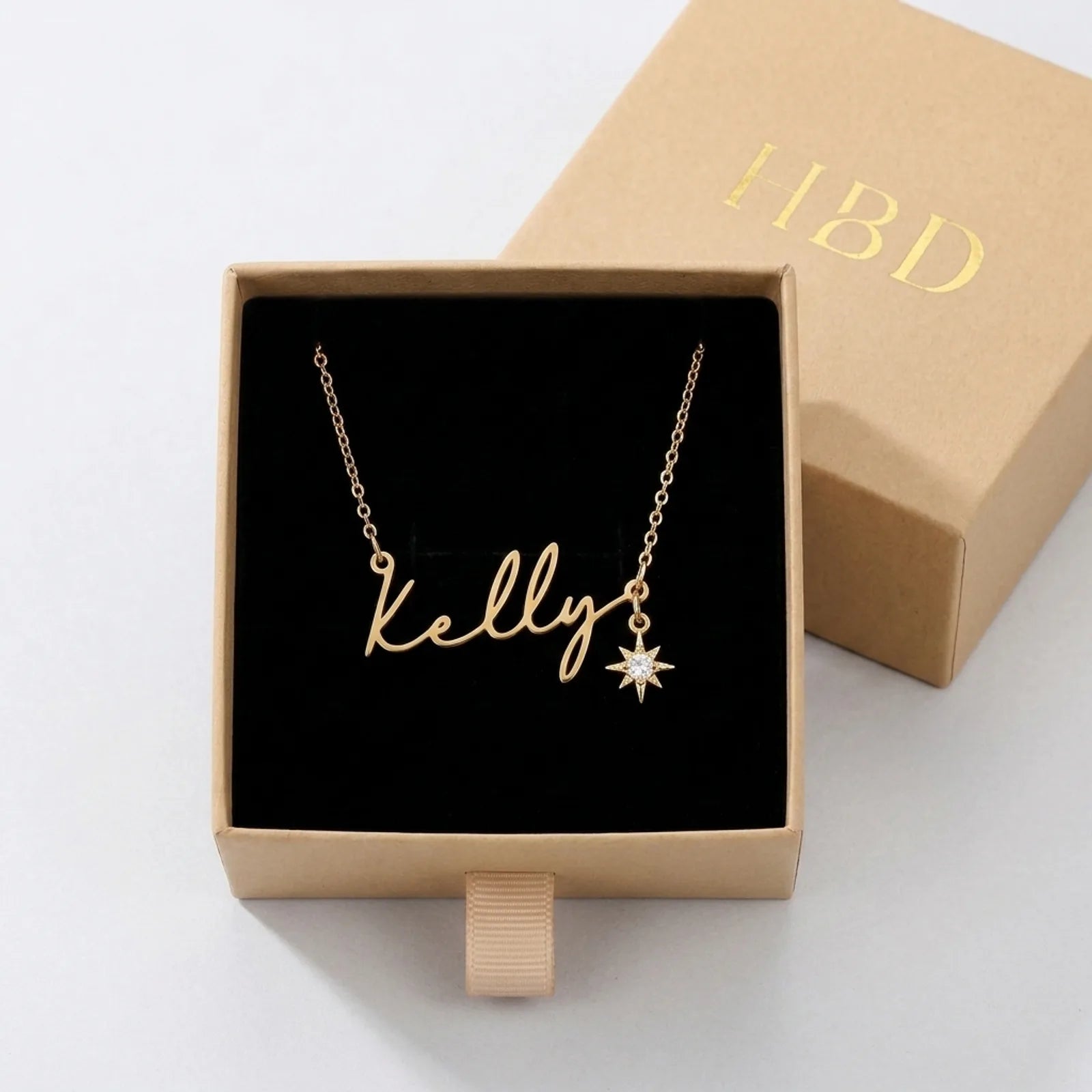 Name Necklace with Cubic Zirconia Star Charm in Gold & Silver